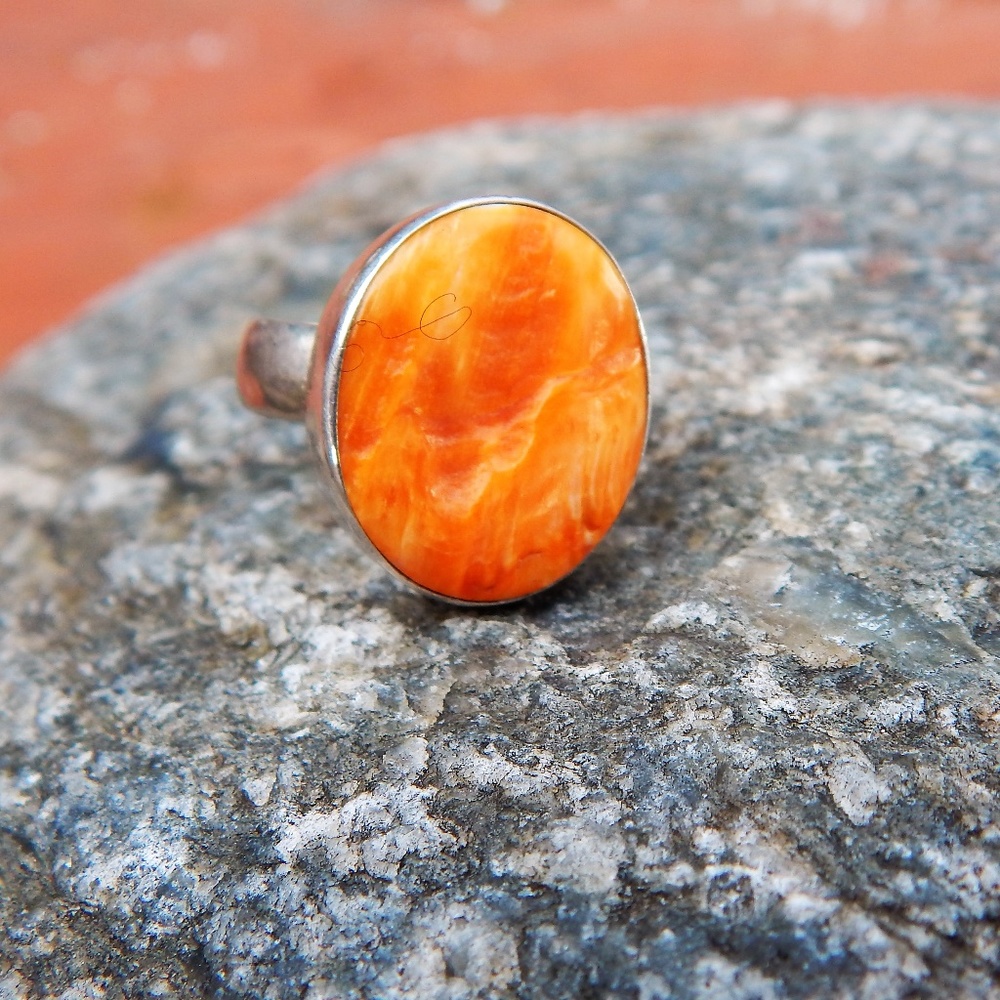 Coral Orange Sterling Silver Ring 6.5 - Picture 2 of 7